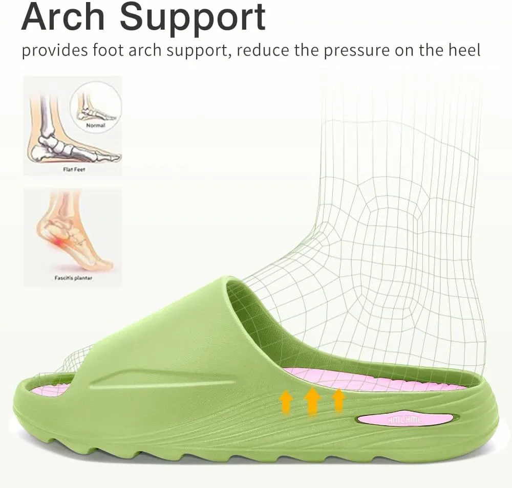 Womens Recovery Slide Sandals with Comfortable Plantar Fasciitis Arch Support Orthotic, Odorless, Non Slip, Lightweight, Thick Cushion Slippers for House, Outdoor Walking