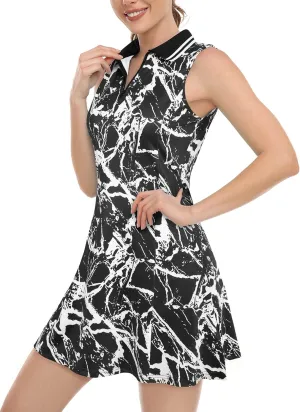 Womens Sleeveless Golf Tennis Dresses with Inner Shorts＆Pockets for Workout Exercise