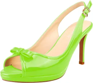 Women's Stylish Peep Toe Bowknot Adjustable Buckle Backstrap Slingback High Heel Dress Pumps Sexy Patent Leather Platform Stiletto Heel Sandals for Women Party Wedding