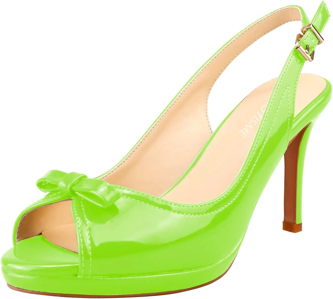 Women's Stylish Peep Toe Bowknot Adjustable Buckle Backstrap Slingback High Heel Dress Pumps Sexy Patent Leather Platform Stiletto Heel Sandals for Women Party Wedding