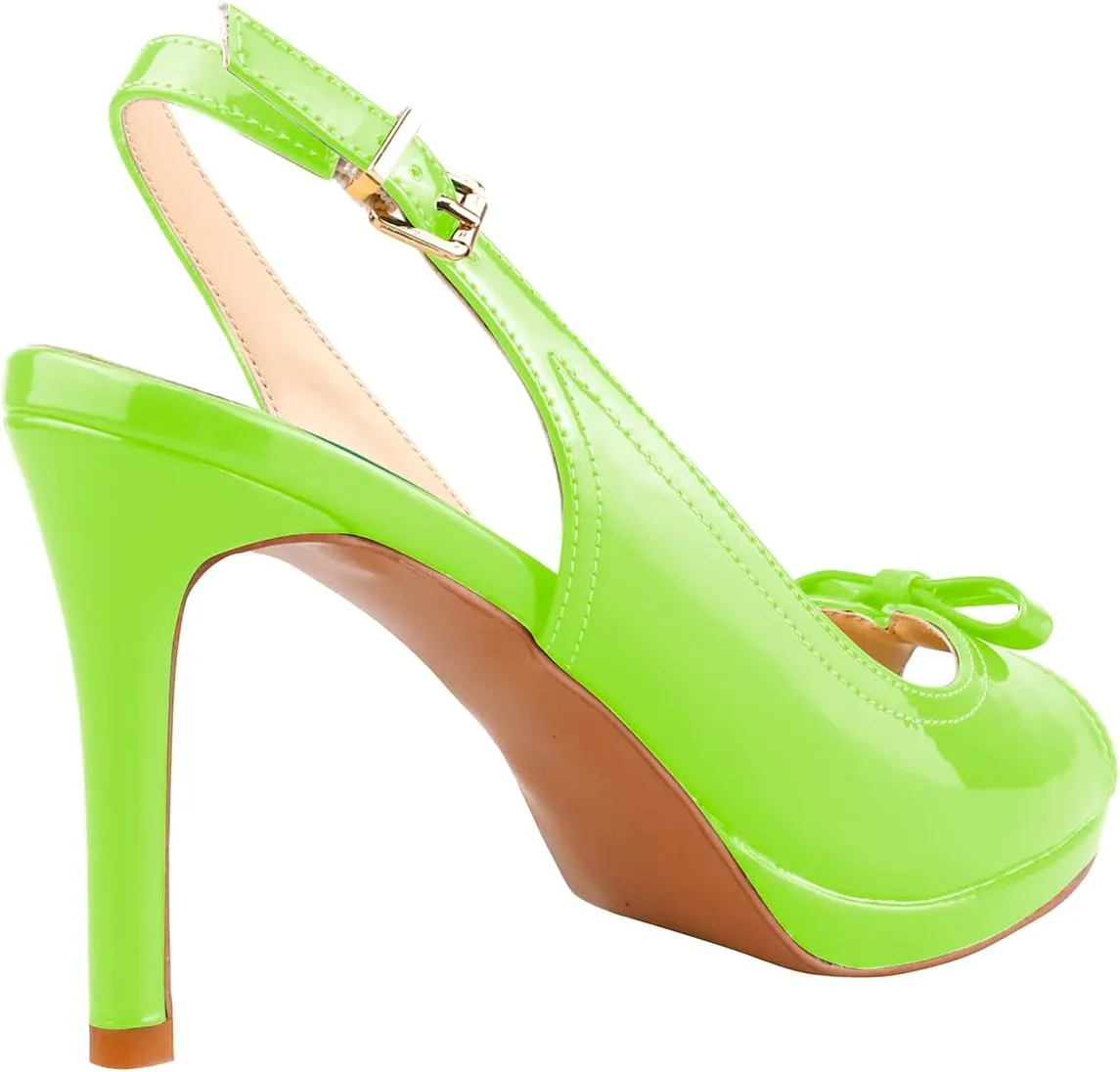 Women's Stylish Peep Toe Bowknot Adjustable Buckle Backstrap Slingback High Heel Dress Pumps Sexy Patent Leather Platform Stiletto Heel Sandals for Women Party Wedding