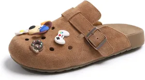 Women’s Vintage Slip-On Closed-Toe Clog Sandals – PU-Lined Rubber Sole, Thick Platform, Breathable Comfortable Lightweight No-Blister Khaki Camel