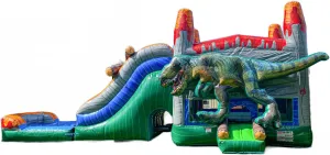XJUMP T-Rex Dinosaur Lightweight Inflatable Water Slide Premium Marble Color Bounce House Combo Detachable Pool with Blower Commercial Grade for Kids Adults Basketball Hoop Outdoor Wet Dry