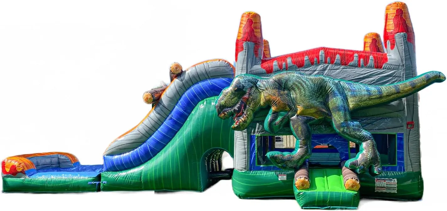XJUMP T-Rex Dinosaur Lightweight Inflatable Water Slide Premium Marble Color Bounce House Combo Detachable Pool with Blower Commercial Grade for Kids Adults Basketball Hoop Outdoor Wet Dry