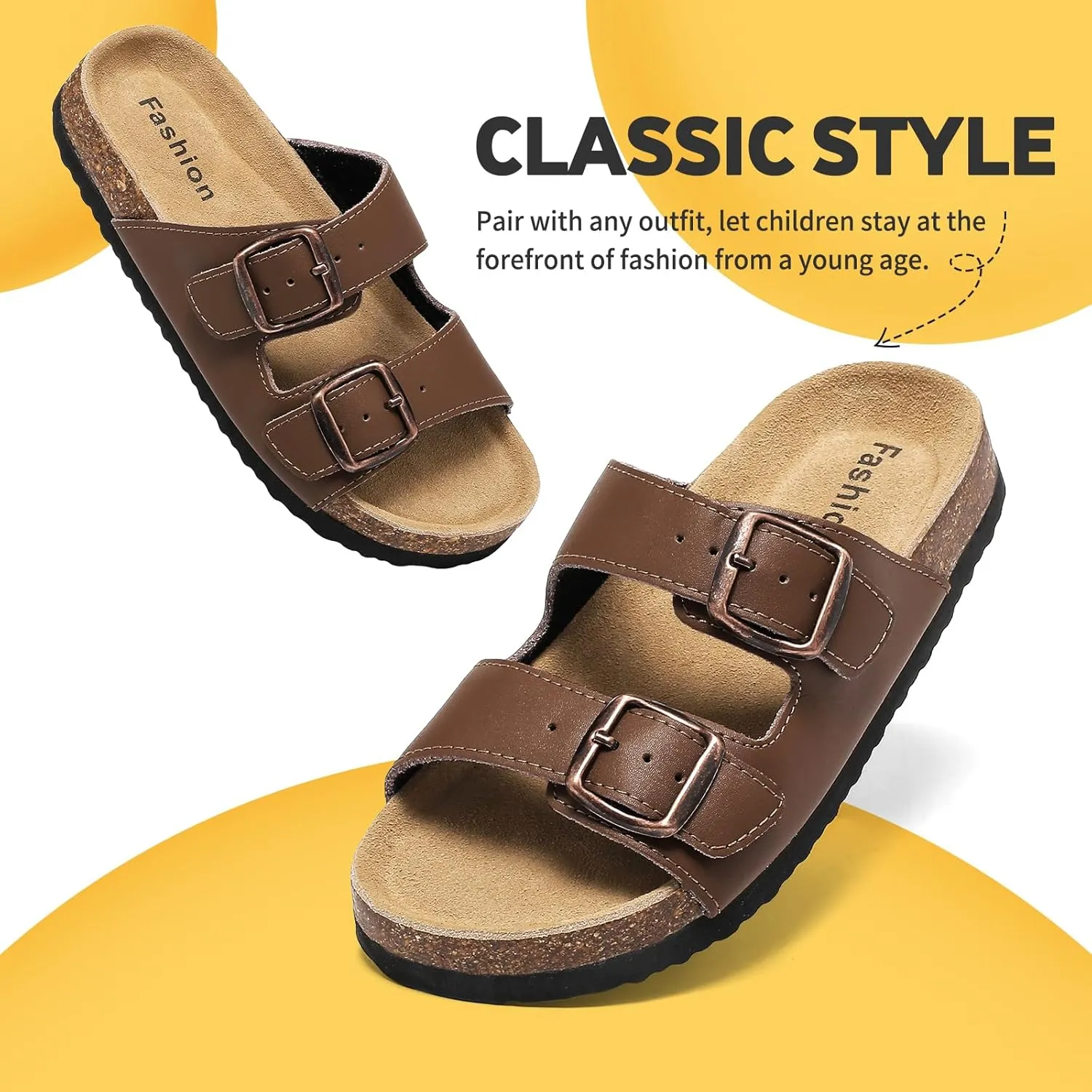 XTJSCBDSH Kids Sandals Boys Girls Slide Adjustable Back Strap Cork Toddler Slippers Casual Summer Shoes Open Toes with Cork Footbed