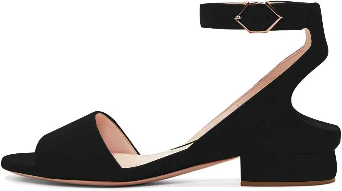 XYD Strappy Low Heel Sandal Pumps for Women Open Toe Ankle Strap Slingback Chunky Heeled Dressy Shoes