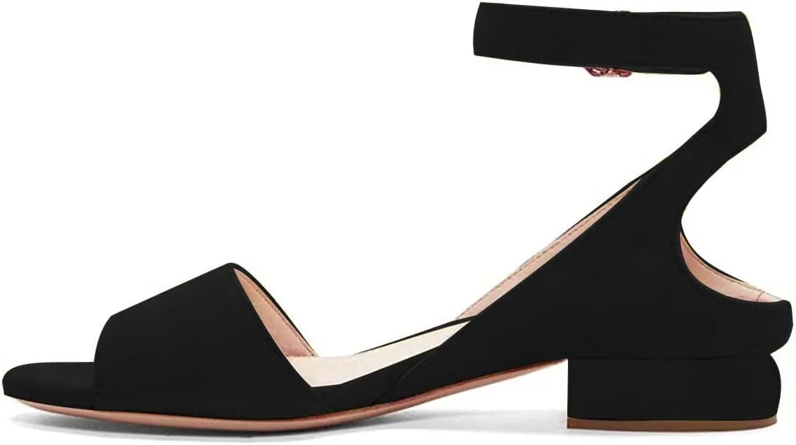 XYD Strappy Low Heel Sandal Pumps for Women Open Toe Ankle Strap Slingback Chunky Heeled Dressy Shoes