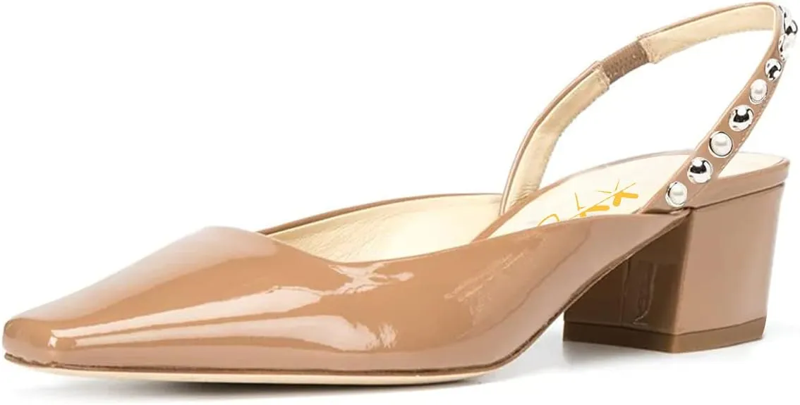 XYD Women Chunky Block Low Heels Slingback Pumps Square Closed Toe Slip On Sandal Party Dress Office Shoes