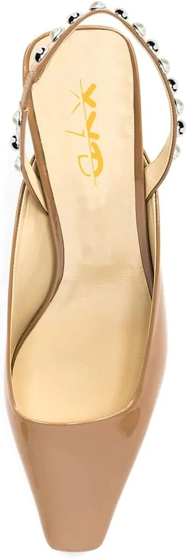 XYD Women Chunky Block Low Heels Slingback Pumps Square Closed Toe Slip On Sandal Party Dress Office Shoes