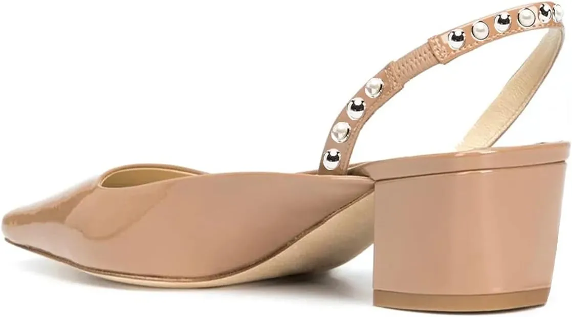 XYD Women Chunky Block Low Heels Slingback Pumps Square Closed Toe Slip On Sandal Party Dress Office Shoes