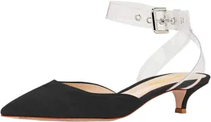 XYD Women Office Pointed Toe Kitten Low Heel Sandals Ankle Straps D' Orsay Pumps PVC Dress Shoes