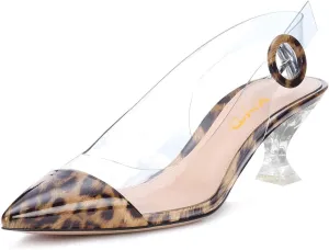 XYD Women Transparent Slingback Clear Low Heels Pumps Pointed Toe PVC Dress Block Sandals Shoes with Buckle