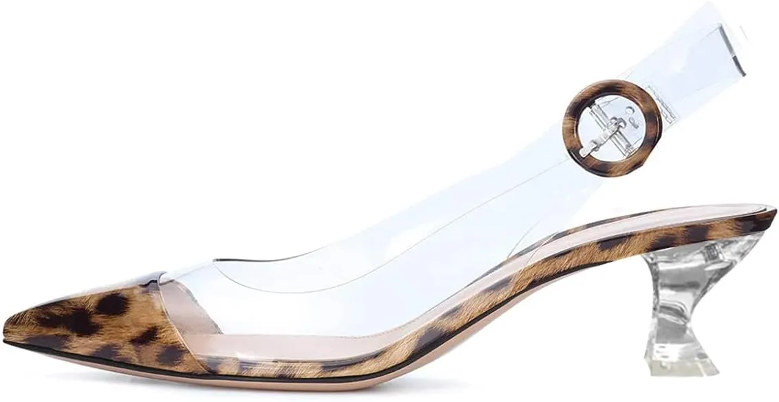 XYD Women Transparent Slingback Clear Low Heels Pumps Pointed Toe PVC Dress Block Sandals Shoes with Buckle